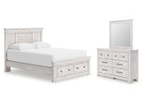 Makidern Whitewash Queen Panel Storage Bed, Dresser and Mirror (Online Special Price) - Ornate Home