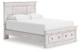 Makidern Whitewash Queen Panel Storage Bed, Dresser and Mirror (Online Special Price) - Ornate Home
