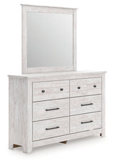 Makidern Whitewash Queen Panel Storage Bed, Dresser and Mirror - Ornate Home