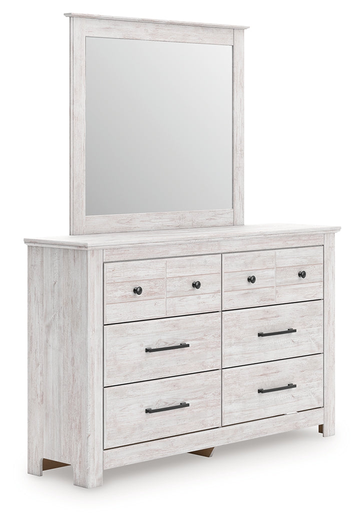 Makidern Whitewash Queen Panel Storage Bed, Dresser and Mirror - Ornate Home