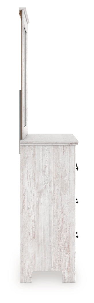 Makidern Whitewash Queen Panel Storage Bed, Dresser and Mirror - Ornate Home