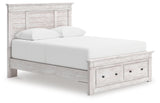 Makidern Whitewash Queen Panel Storage Bed, Dresser and Mirror - Ornate Home