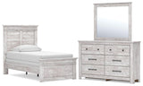 Makidern Whitewash Twin Panel Bed, Dresser and Mirror - Ornate Home