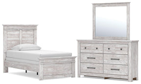 Makidern Whitewash Twin Panel Bed, Dresser and Mirror - Ornate Home