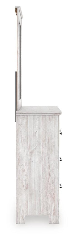 Makidern Whitewash Twin Panel Storage Bed, Dresser and Mirror - Ornate Home