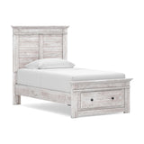 Makidern Whitewash Twin Panel Storage Bed, Dresser and Mirror - Ornate Home