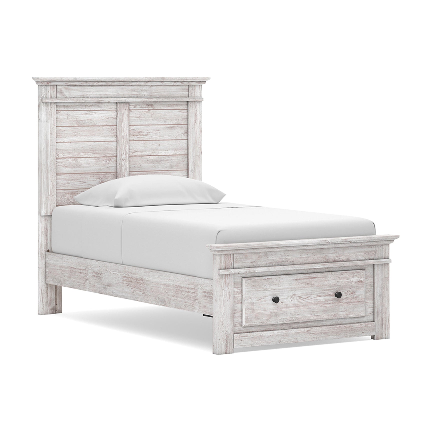 Makidern Whitewash Twin Panel Storage Bed, Dresser and Mirror - Ornate Home