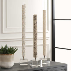 Makira Black/White Cylindrical Sculptures (Set of 3) - Ornate Home