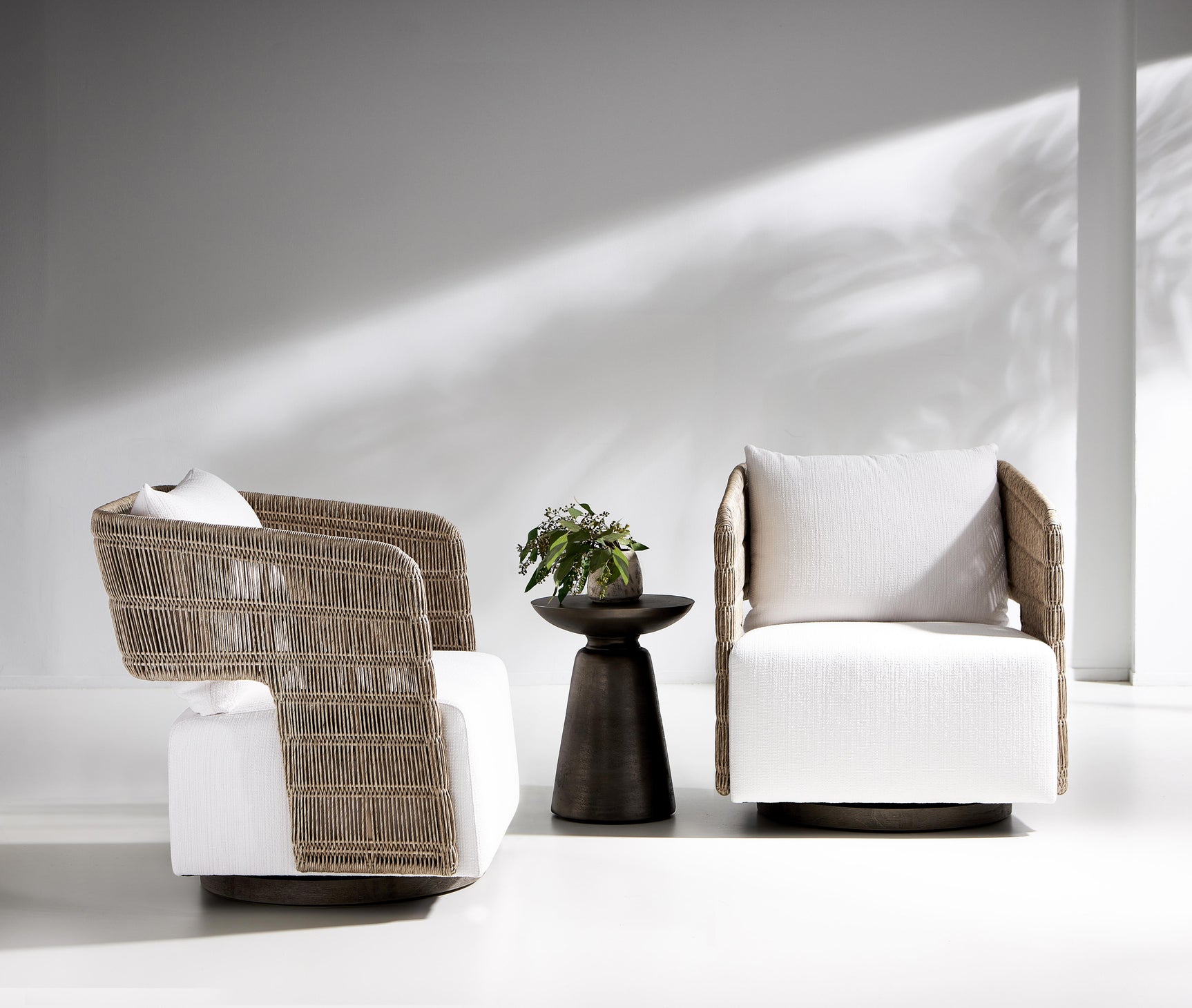 Maldives Hazelnut/White/Cream Outdoor Swivel Chair - Ornate Home