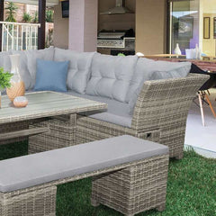 Malia Gray Sectional Set w/ Table & Bench(2 x Ottomans) - Ornate Home