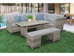 Malia Gray Sectional Set w/ Table & Bench(2 x Ottomans) - Ornate Home