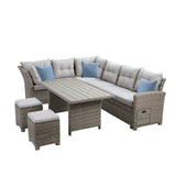 Malia Gray Sectional Set w/ Table & Bench(2 x Ottomans) - Ornate Home