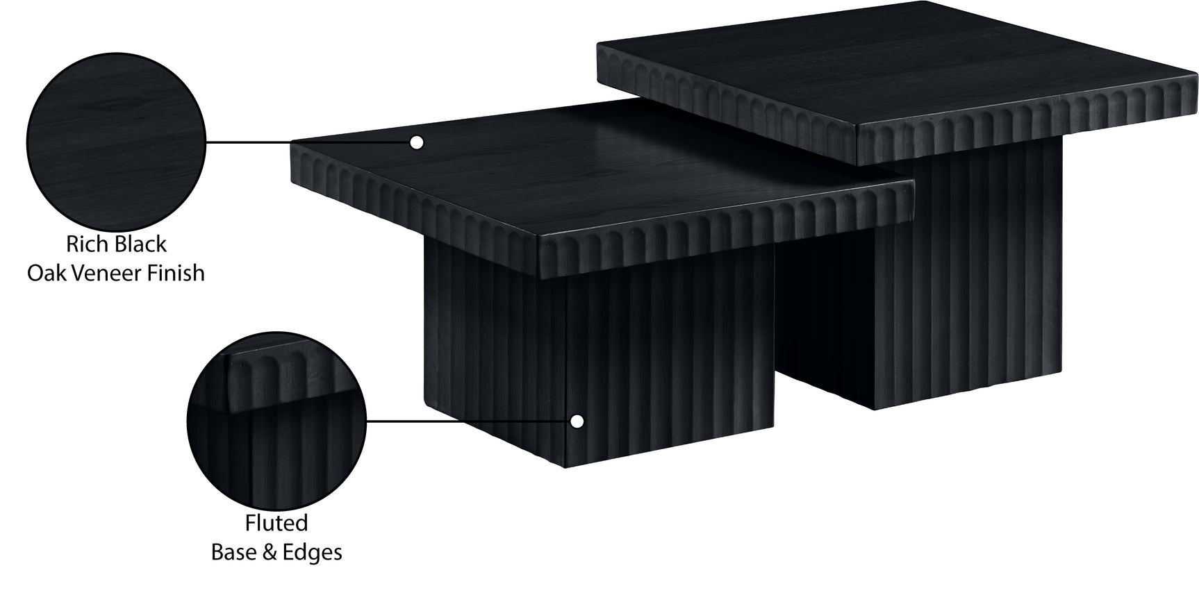 Malibu Black Wood And Oak Veneer 2-Piece Coffee Table - Ornate Home