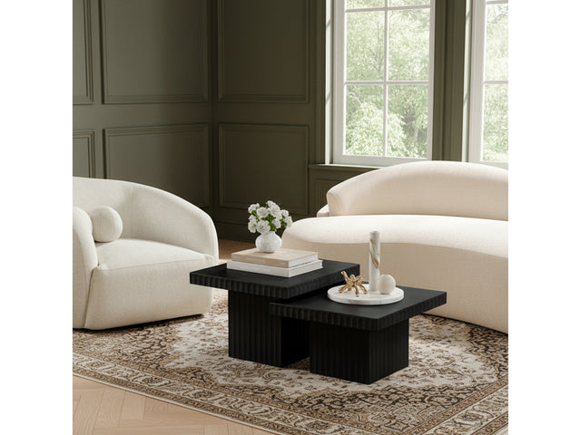 Malibu Black Wood And Oak Veneer 2-Piece Coffee Table - Ornate Home