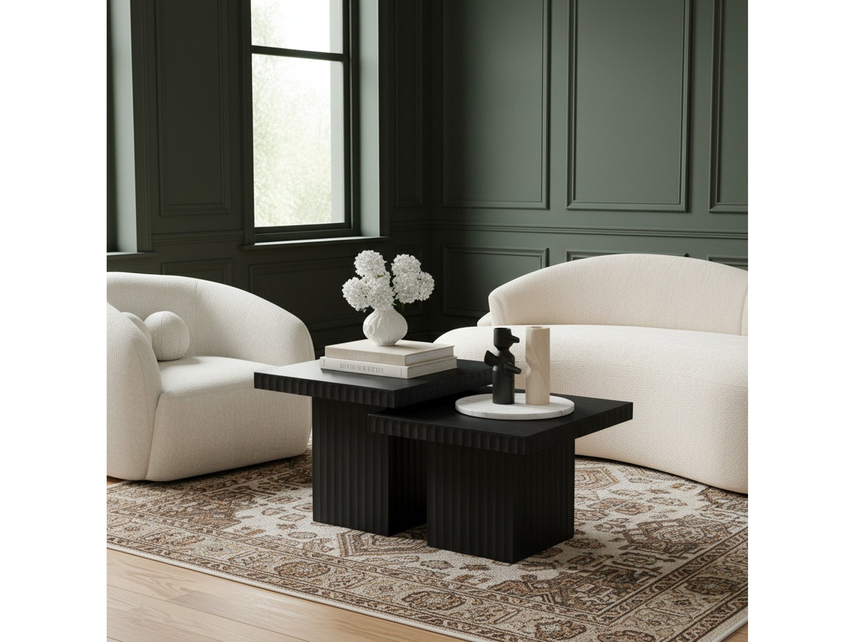 Malibu Black Wood And Oak Veneer 2-Piece Coffee Table - Ornate Home