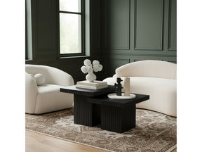 Malibu Black Wood And Oak Veneer 2-Piece Coffee Table - Ornate Home