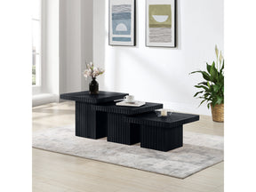 Malibu Black Wood And Oak Veneer 3-Piece Coffee Table - Ornate Home
