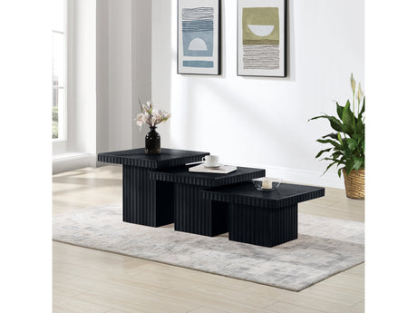 Malibu Black Wood And Oak Veneer 3-Piece Coffee Table - Ornate Home