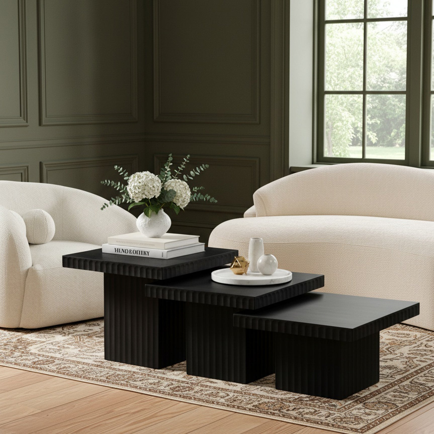 Malibu Black Wood And Oak Veneer 3-Piece Coffee Table - Ornate Home