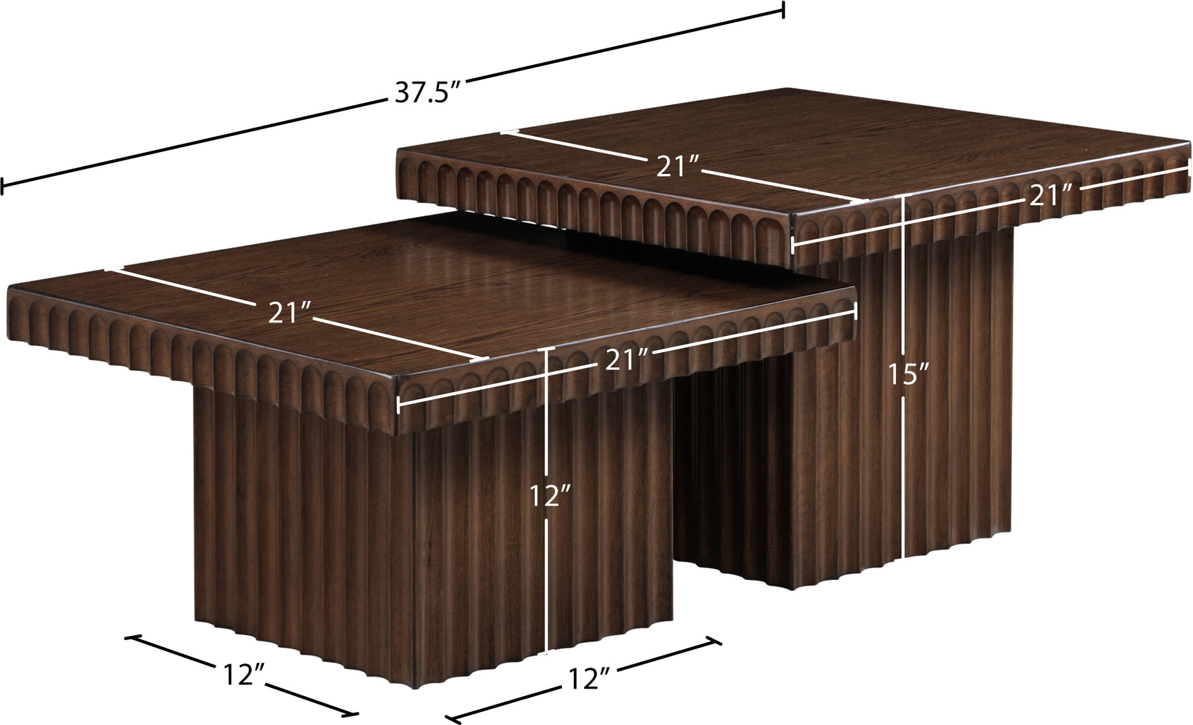 Malibu Brown Wood And Oak Veneer 2-Piece Coffee Table - Ornate Home