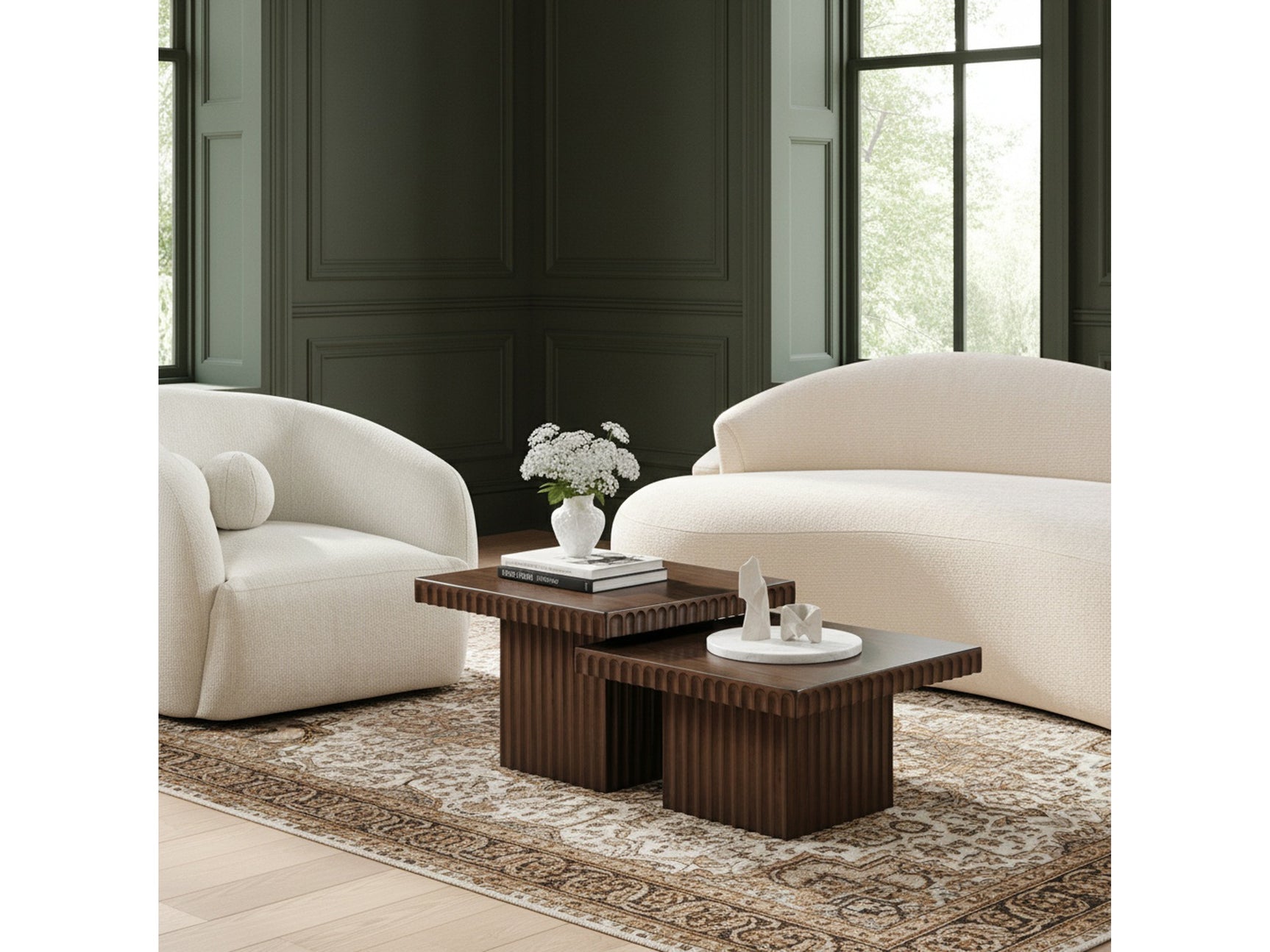 Malibu Brown Wood And Oak Veneer 2-Piece Coffee Table - Ornate Home