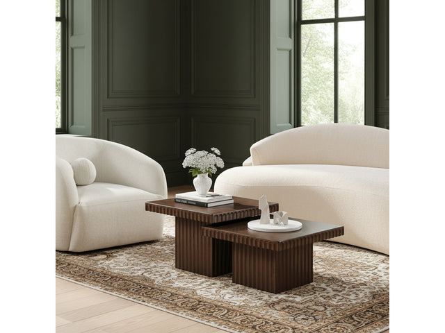 Malibu Brown Wood And Oak Veneer 2-Piece Coffee Table - Ornate Home