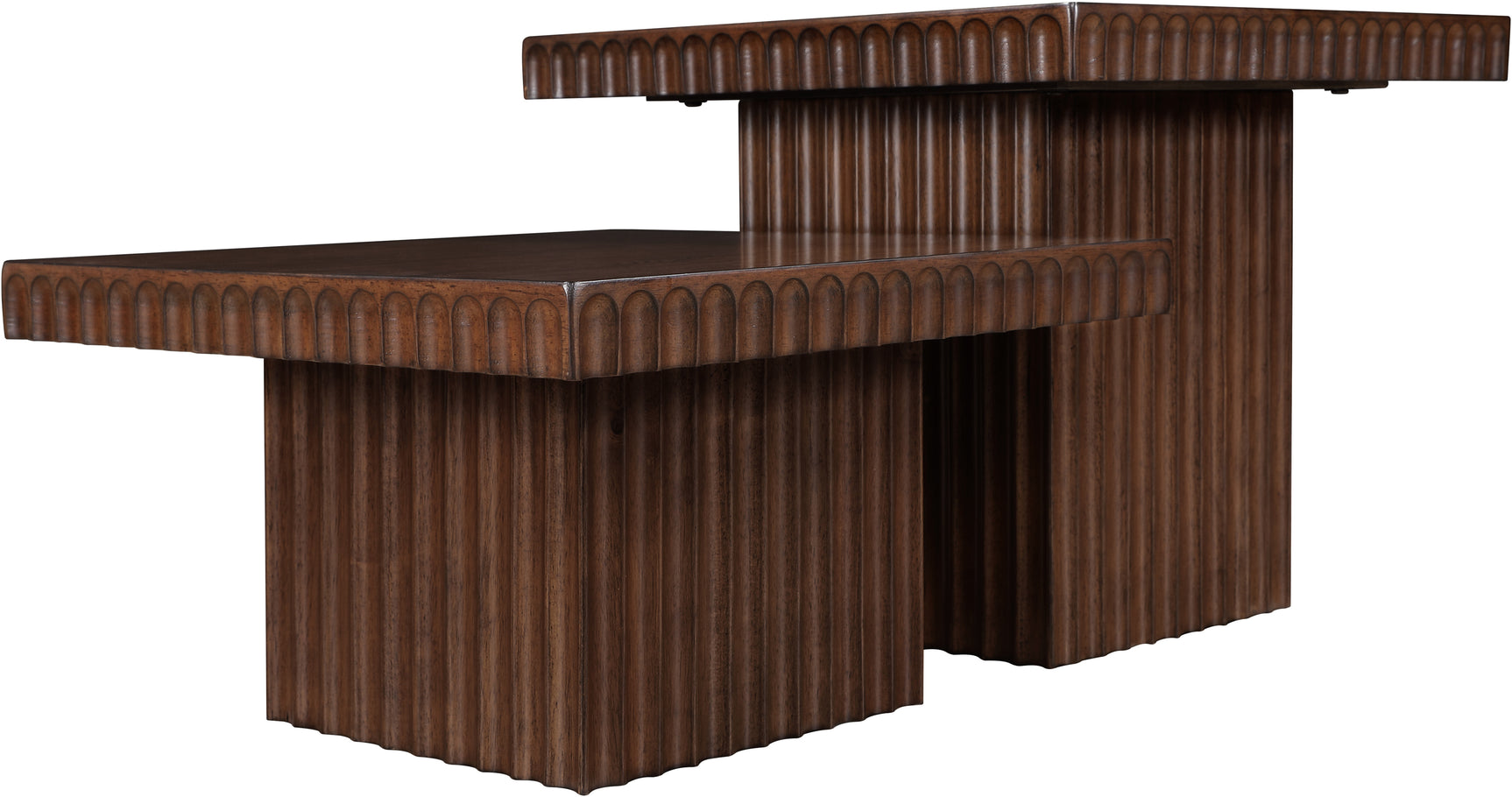 Malibu Brown Wood And Oak Veneer 2-Piece Coffee Table - Ornate Home