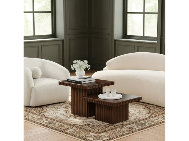 Malibu Brown Wood And Oak Veneer 2-Piece Coffee Table - Ornate Home