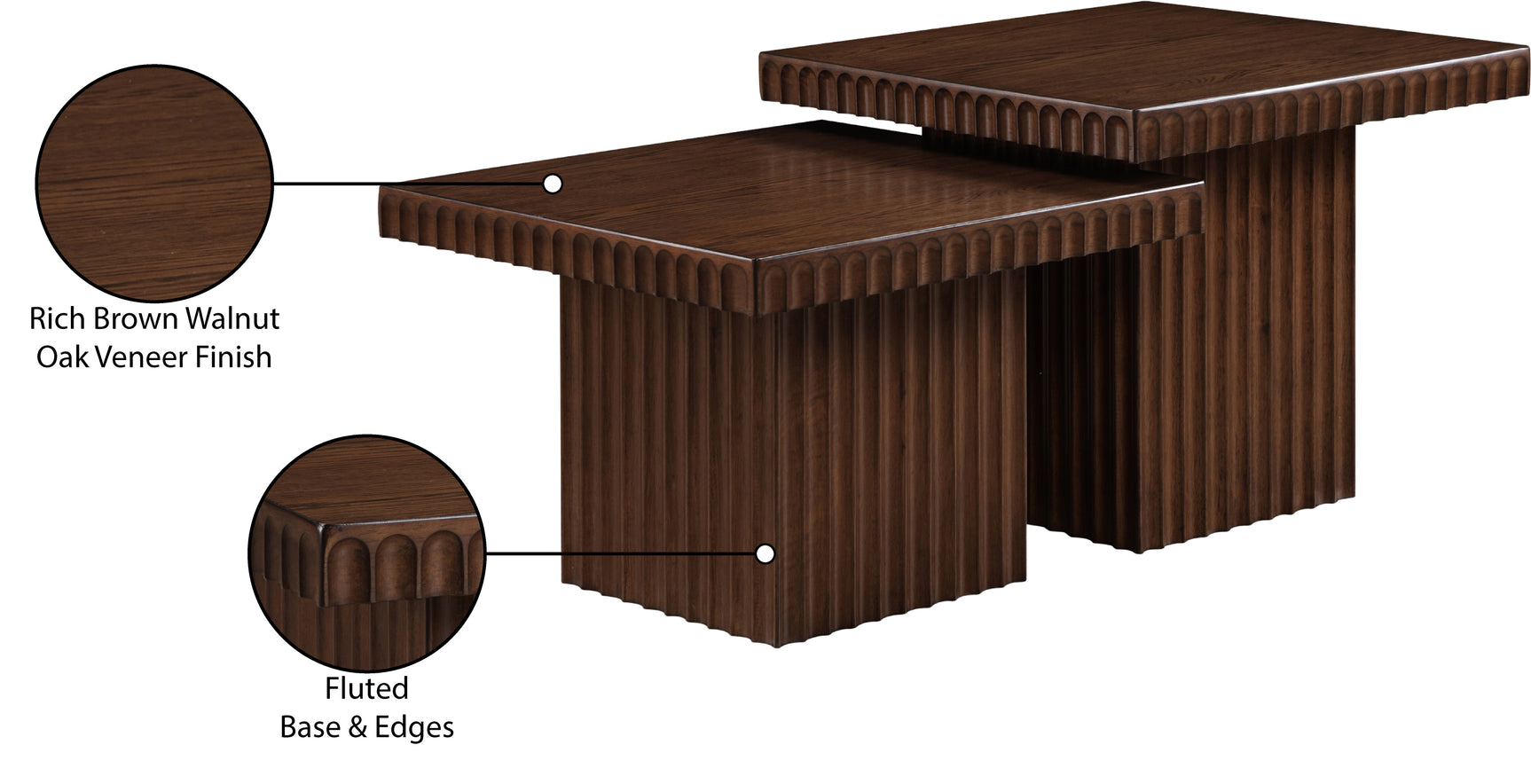 Malibu Brown Wood And Oak Veneer 2-Piece Coffee Table - Ornate Home