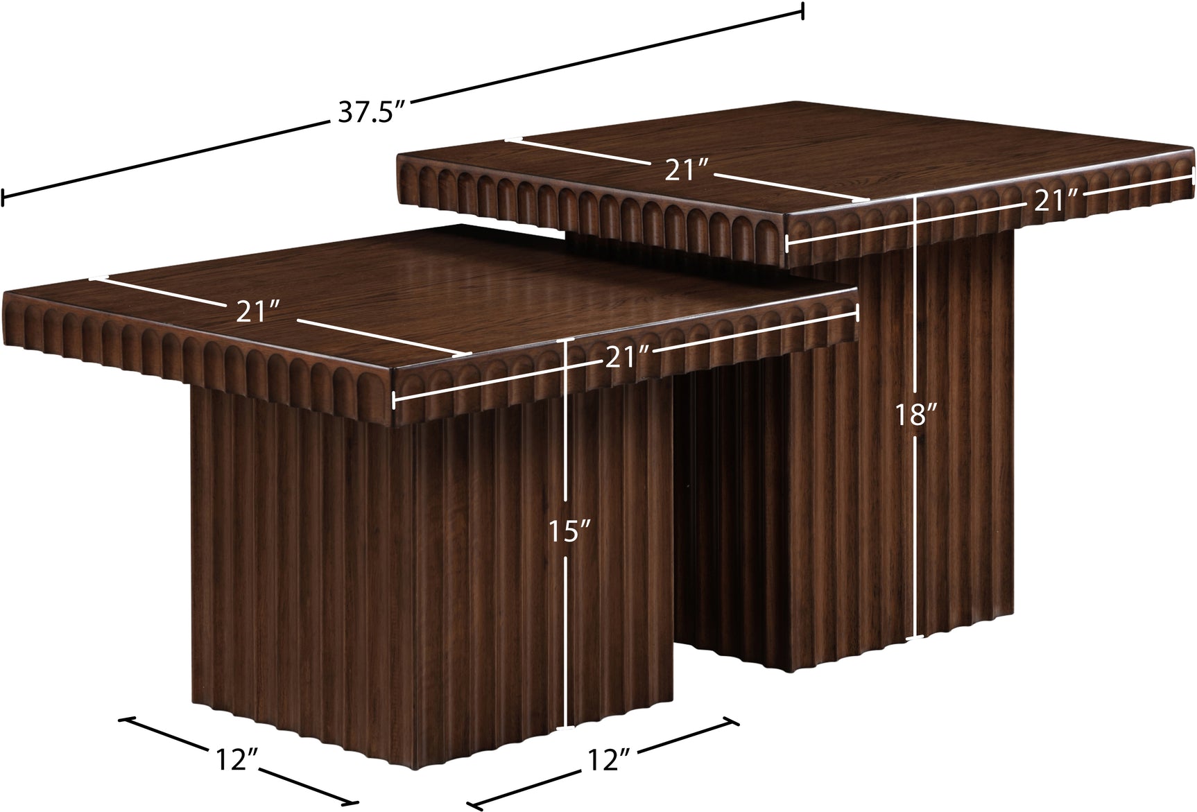 Malibu Brown Wood And Oak Veneer 2-Piece Coffee Table - Ornate Home