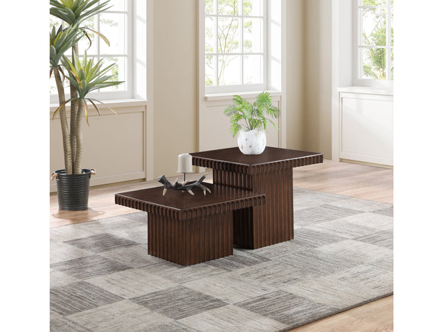 Malibu Brown Wood And Oak Veneer 2-Piece Coffee Table - Ornate Home