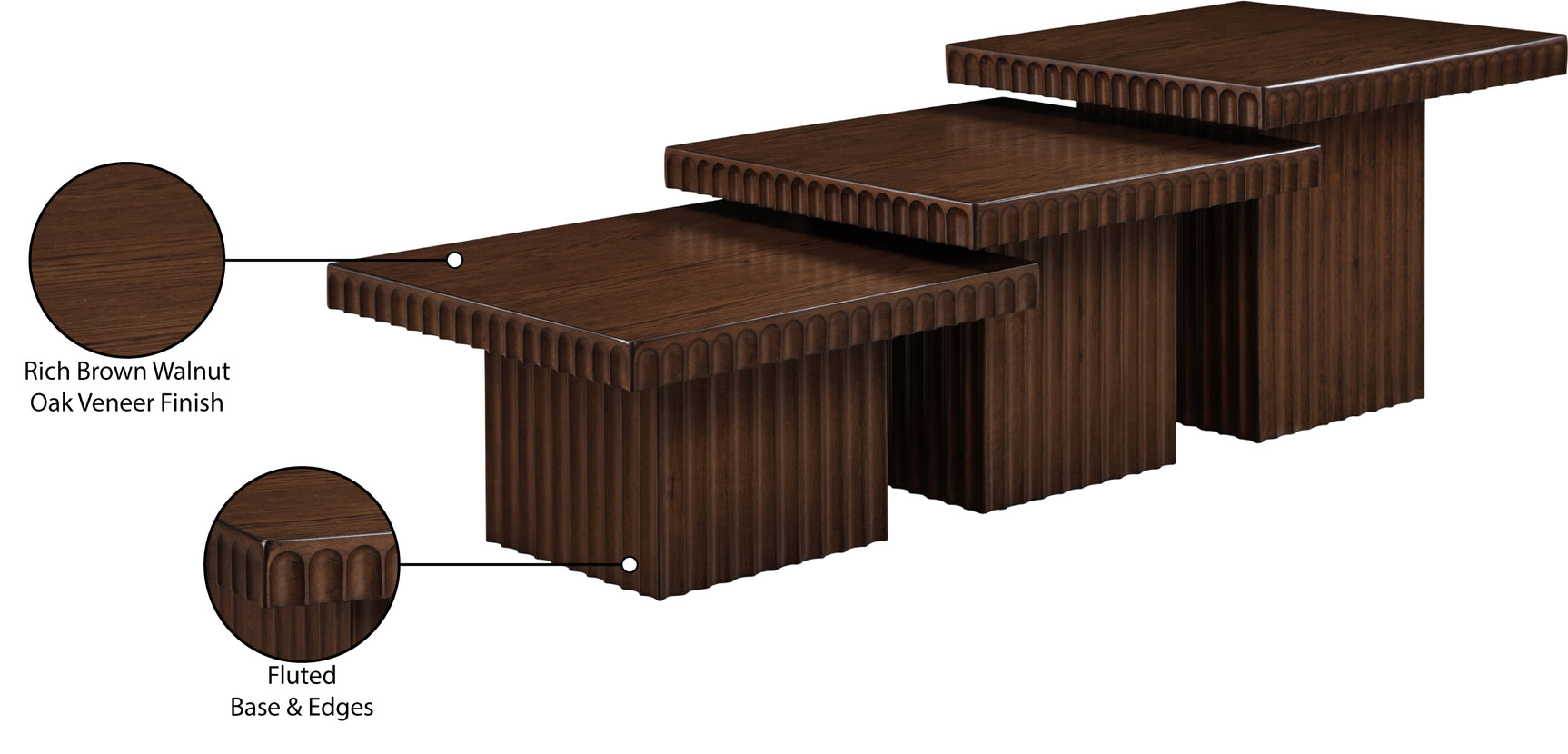 Malibu Brown Wood And Oak Veneer 3-Piece Coffee Table - Ornate Home