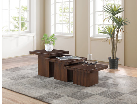 Malibu Brown Wood And Oak Veneer 3-Piece Coffee Table - Ornate Home