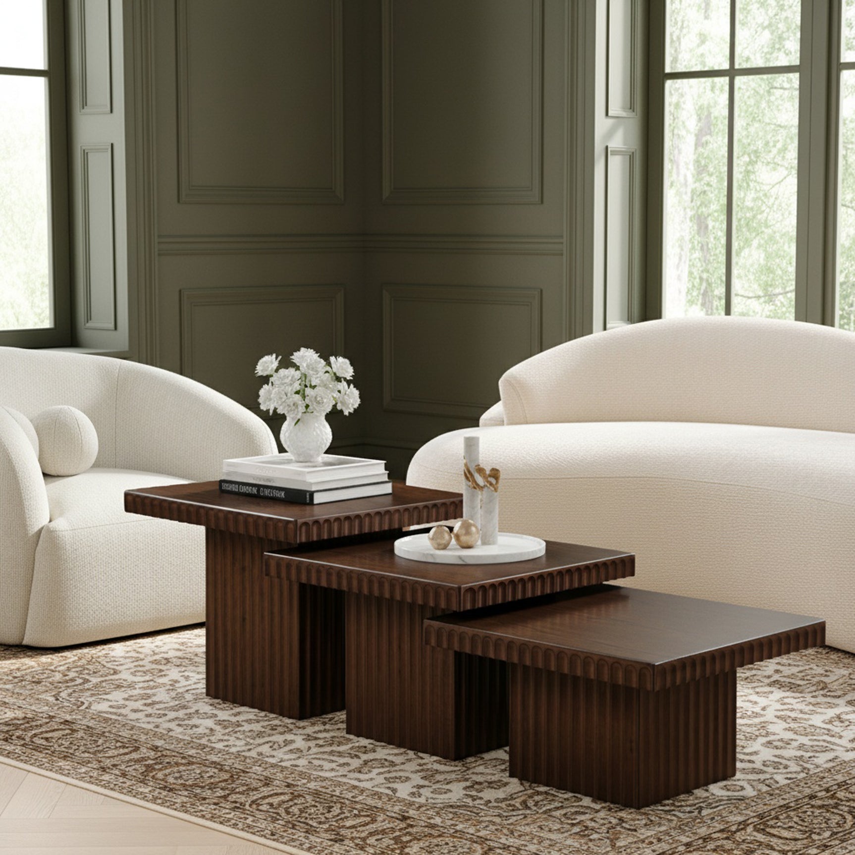 Malibu Brown Wood And Oak Veneer 3-Piece Coffee Table - Ornate Home