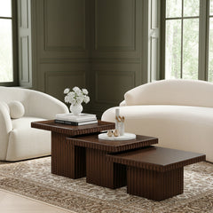 Malibu Brown Wood And Oak Veneer 3-Piece Coffee Table - Ornate Home