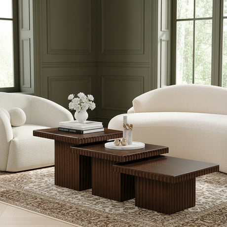 Malibu Brown Wood And Oak Veneer 3-Piece Coffee Table - Ornate Home