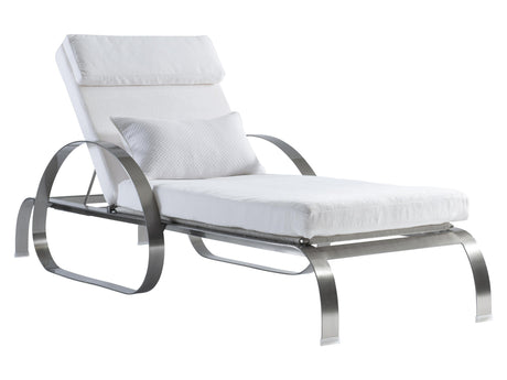 Malibu Brushed Stainless Steel/Whitecap/White/Cream Outdoor Chaise - Ornate Home