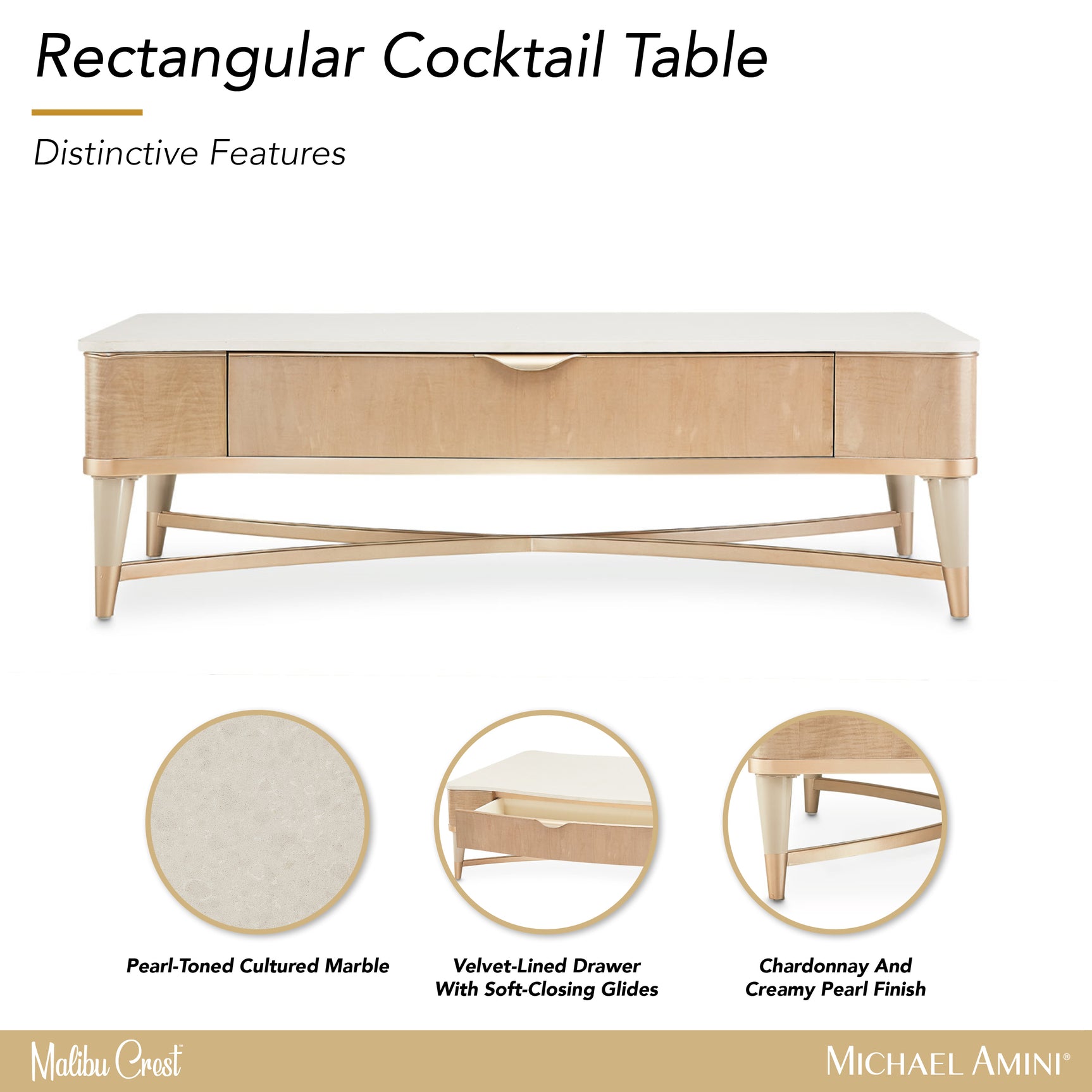 Malibu Crest Blush Rectangular Cocktail Table - Ornate Home