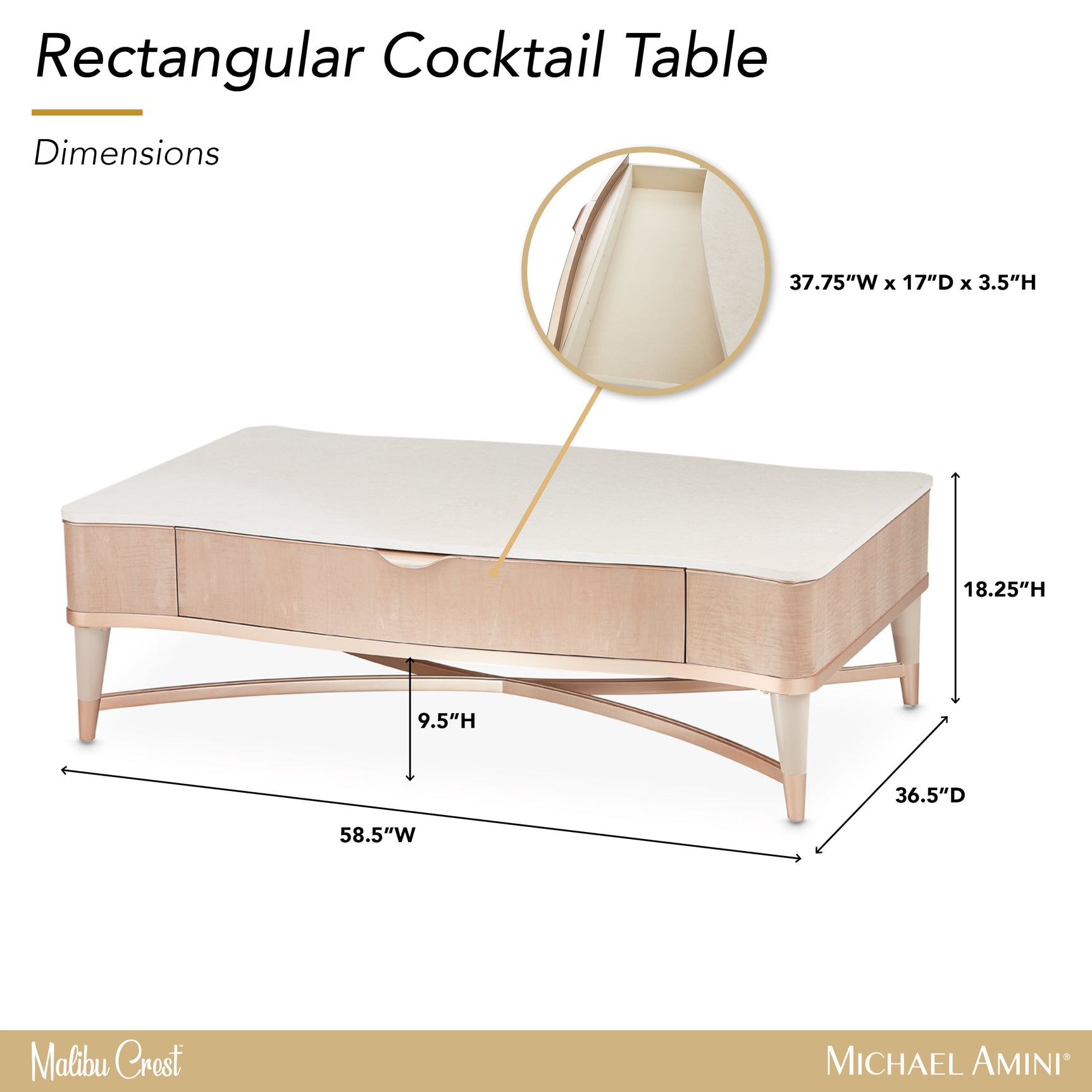 Malibu Crest Blush Rectangular Cocktail Table - Ornate Home