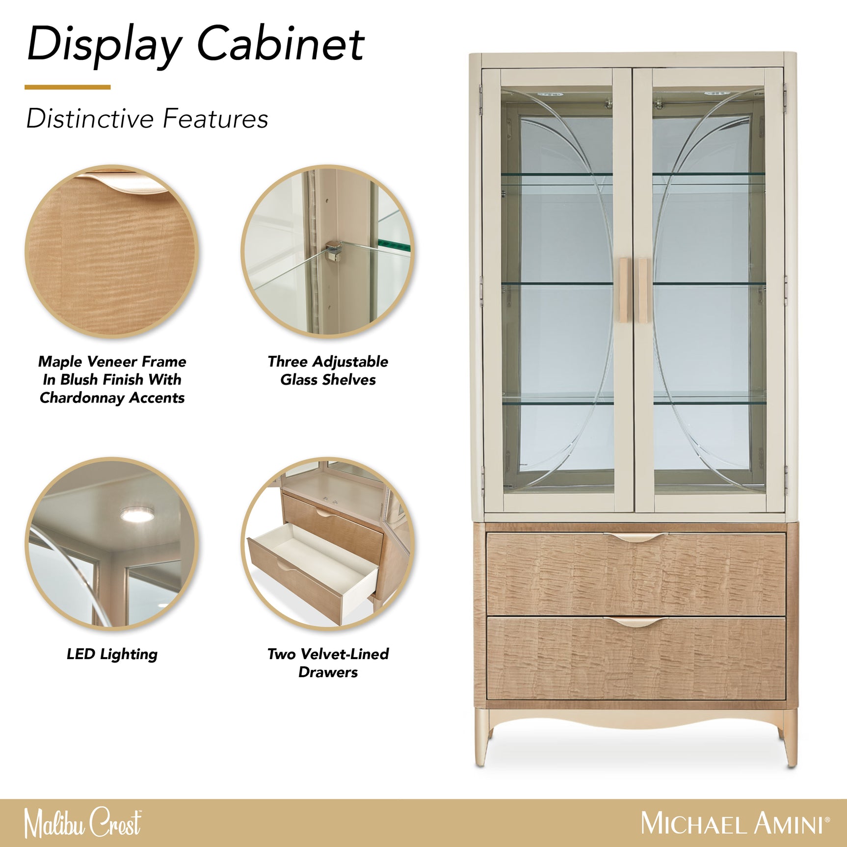 Malibu Crest Chardonnay Display Cabinet - Ornate Home