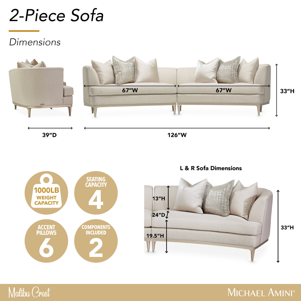 Malibu Crest Chardonnay/Pearl 2-Piece Sofa
