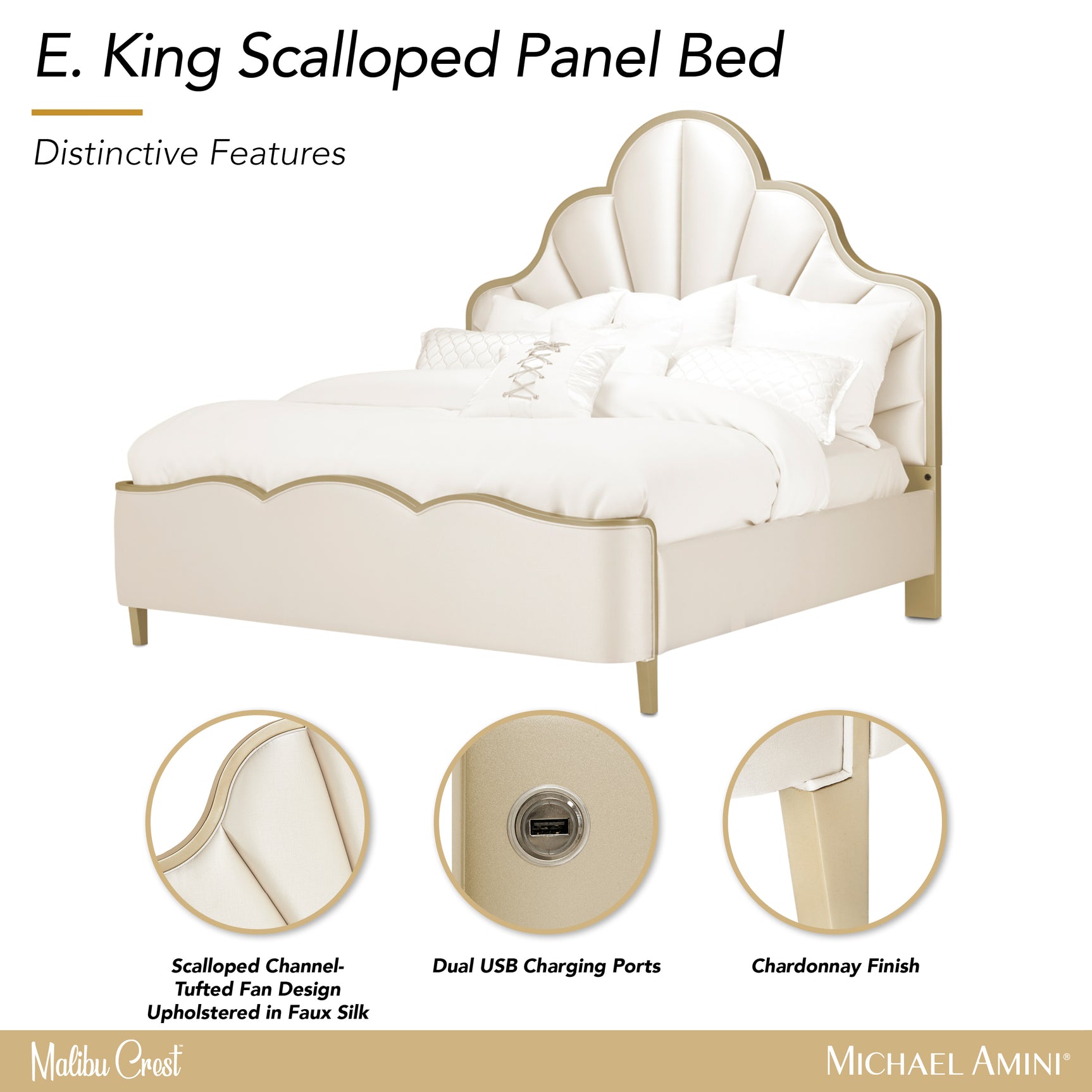Malibu Crest Chardonnay/Porcelain Scalloped Panel Bed - Ornate Home