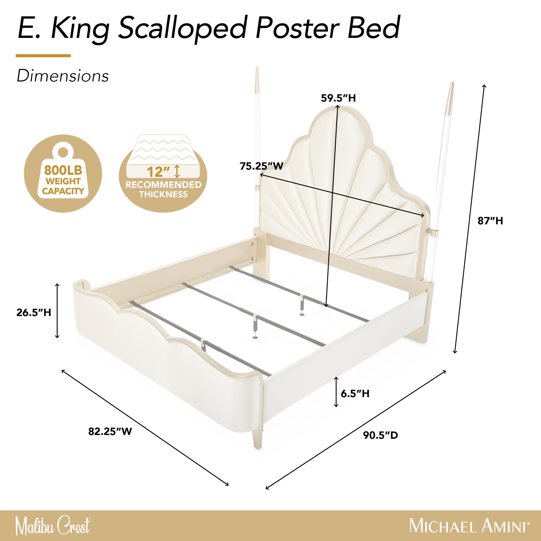 Malibu Crest Chardonnay/Porcelain Scalloped Poster Bed - Ornate Home