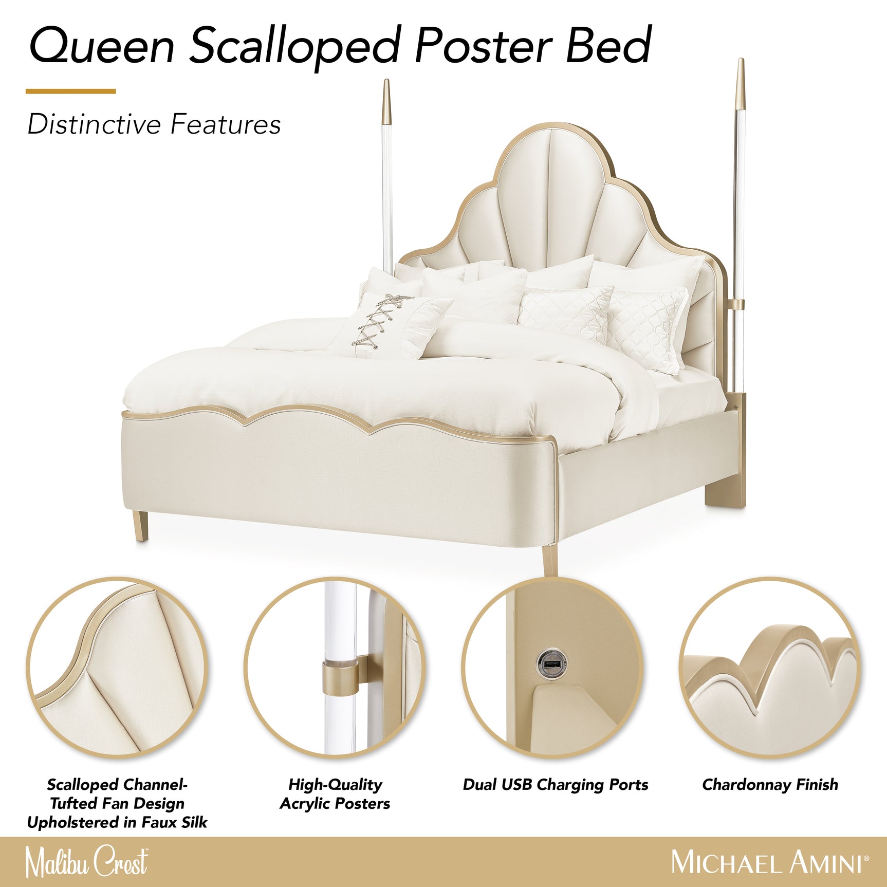 Malibu Crest Chardonnay/Porcelain Scalloped Poster Bed - Ornate Home