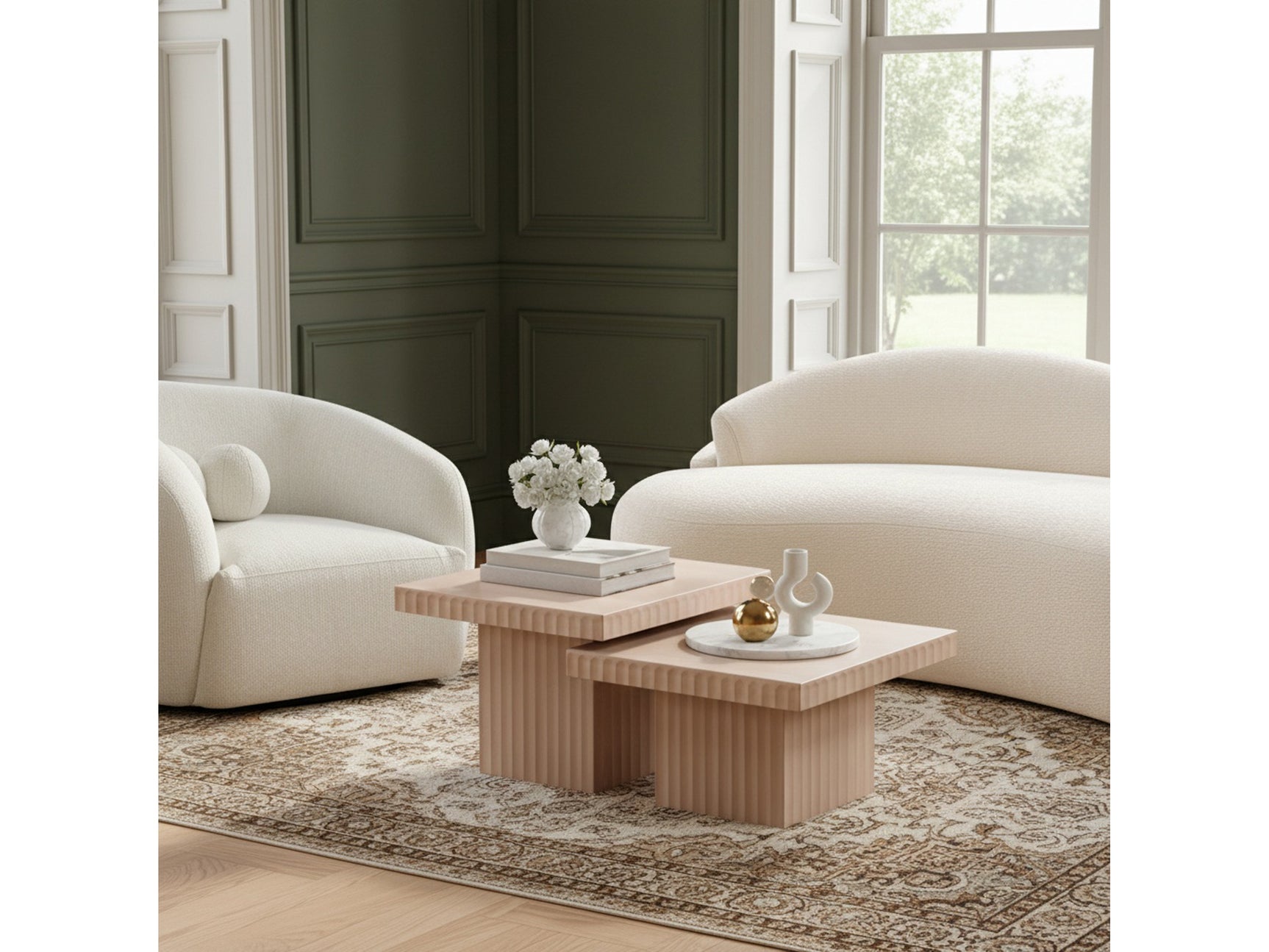 Malibu Natural Wood And Oak Veneer 2-Piece Coffee Table - Ornate Home