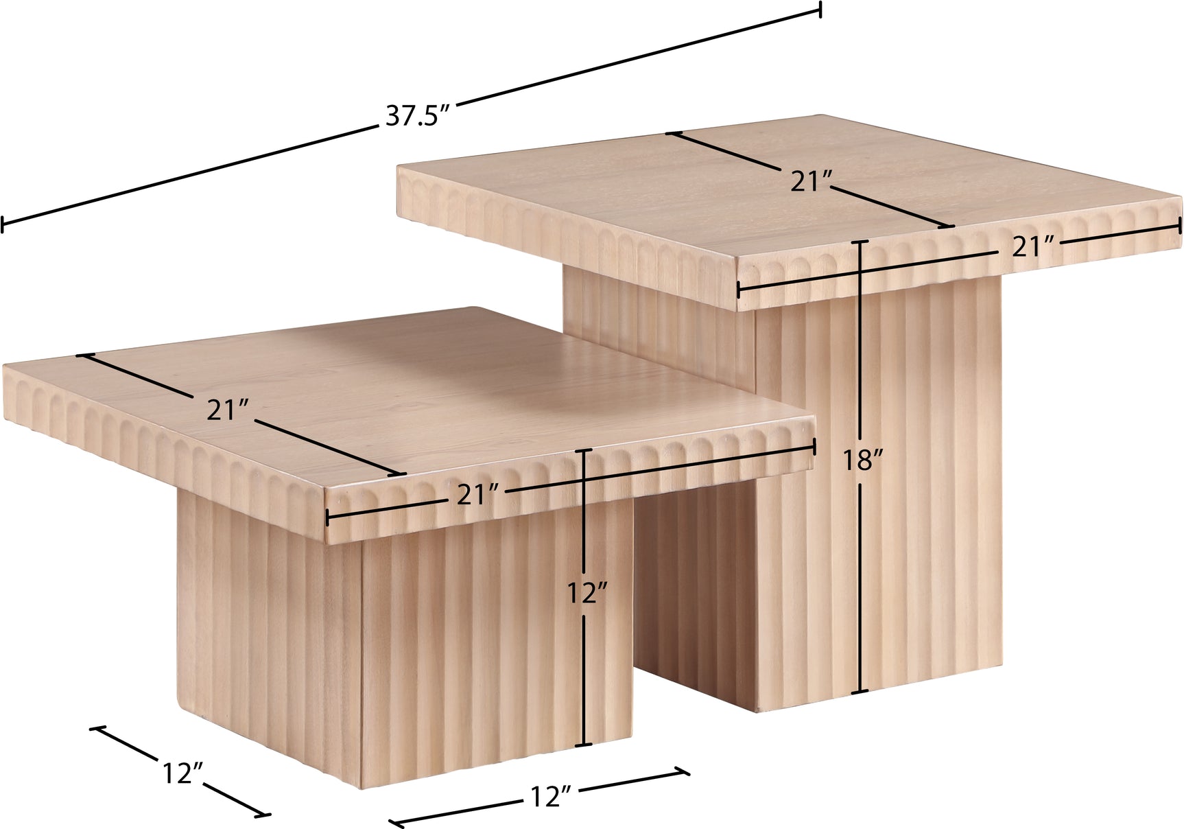 Malibu Natural Wood And Oak Veneer 2-Piece Coffee Table - Ornate Home