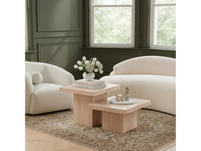 Malibu Natural Wood And Oak Veneer 2-Piece Coffee Table - Ornate Home