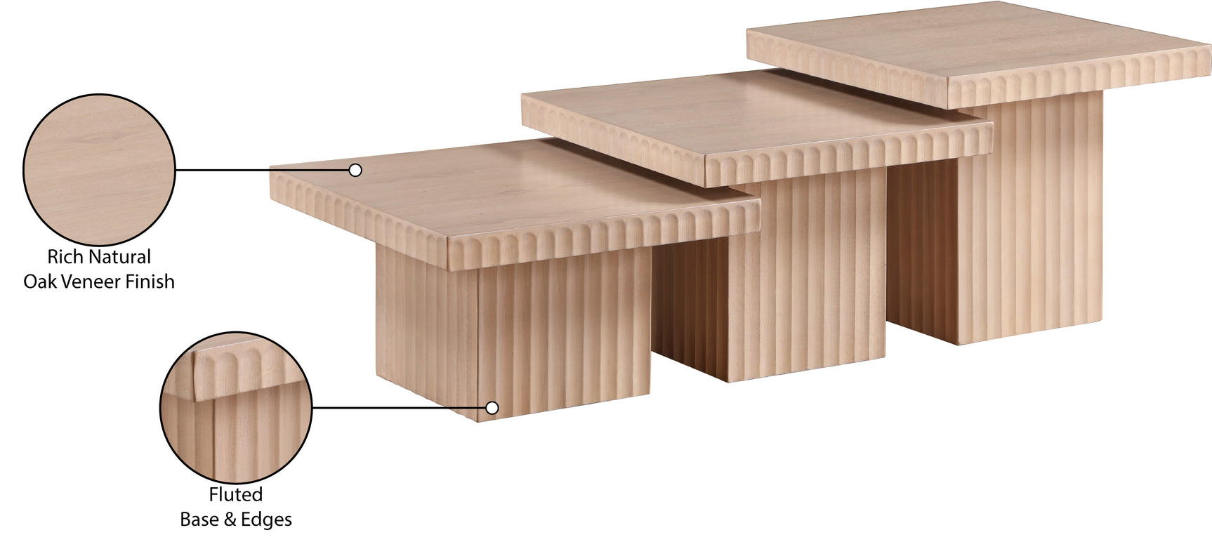 Malibu Natural Wood And Oak Veneer 3-Piece Coffee Table - Ornate Home