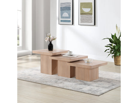 Malibu Natural Wood And Oak Veneer 3-Piece Coffee Table - Ornate Home