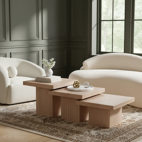 Malibu Natural Wood And Oak Veneer 3-Piece Coffee Table - Ornate Home